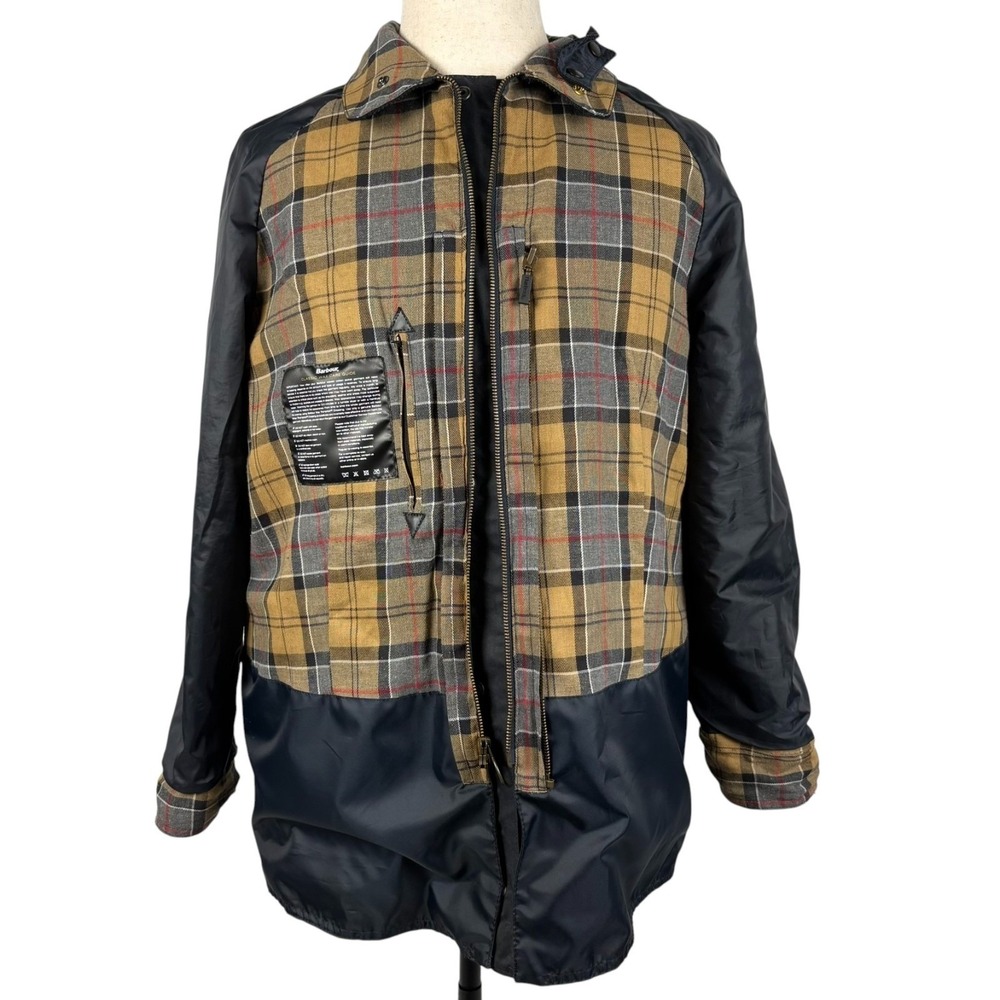 Barbour Beadnell Waxed Jacket Womens 18 2XL Navy Tartan Removable Hood $453 - Picture 5 of 16